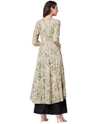 contrast piping floral flared kurta - 16138839 - Standard Image - 3