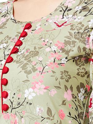 contrast piping floral flared kurta - 16138839 - Standard Image - 4