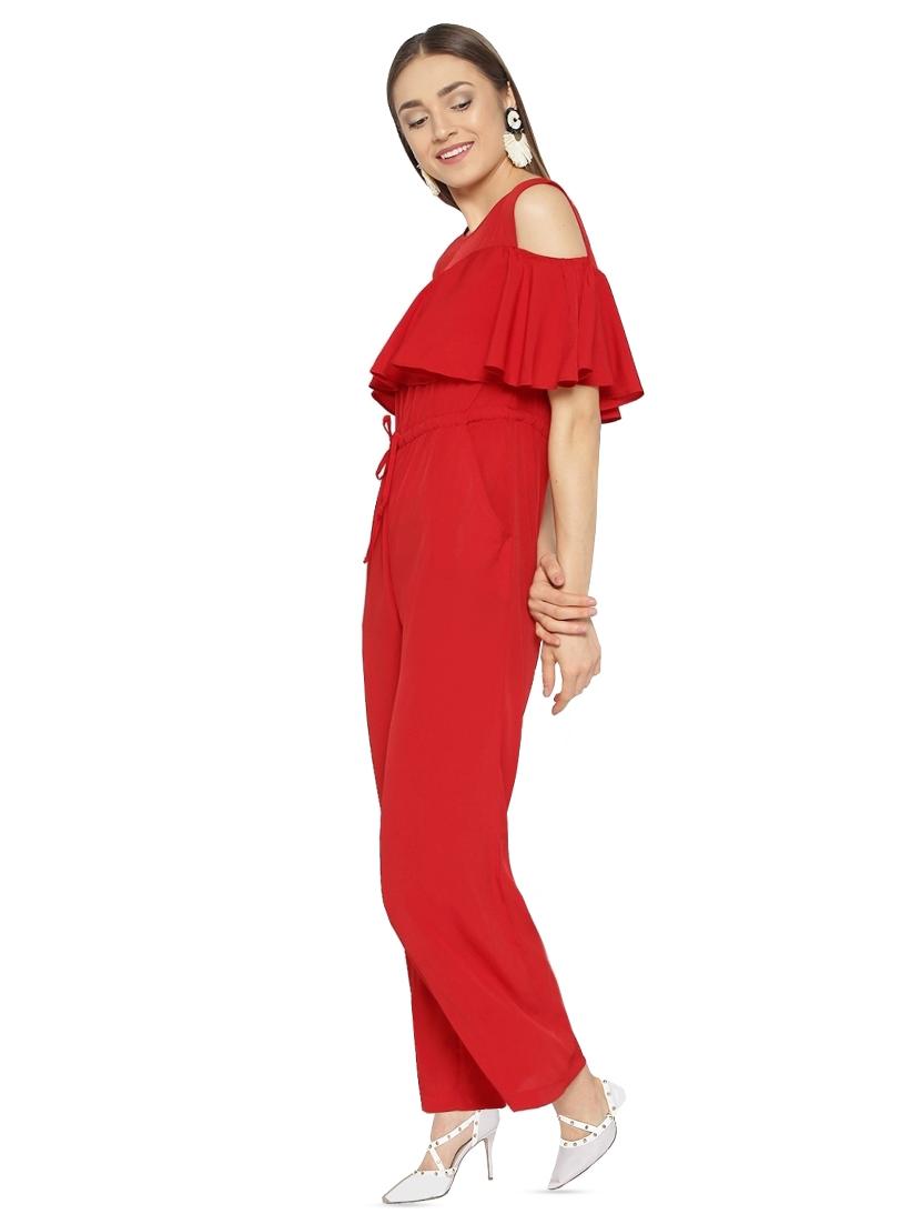 cold shoulder drawstring jumpsuit - 16139107 - Zoom Image - 2
