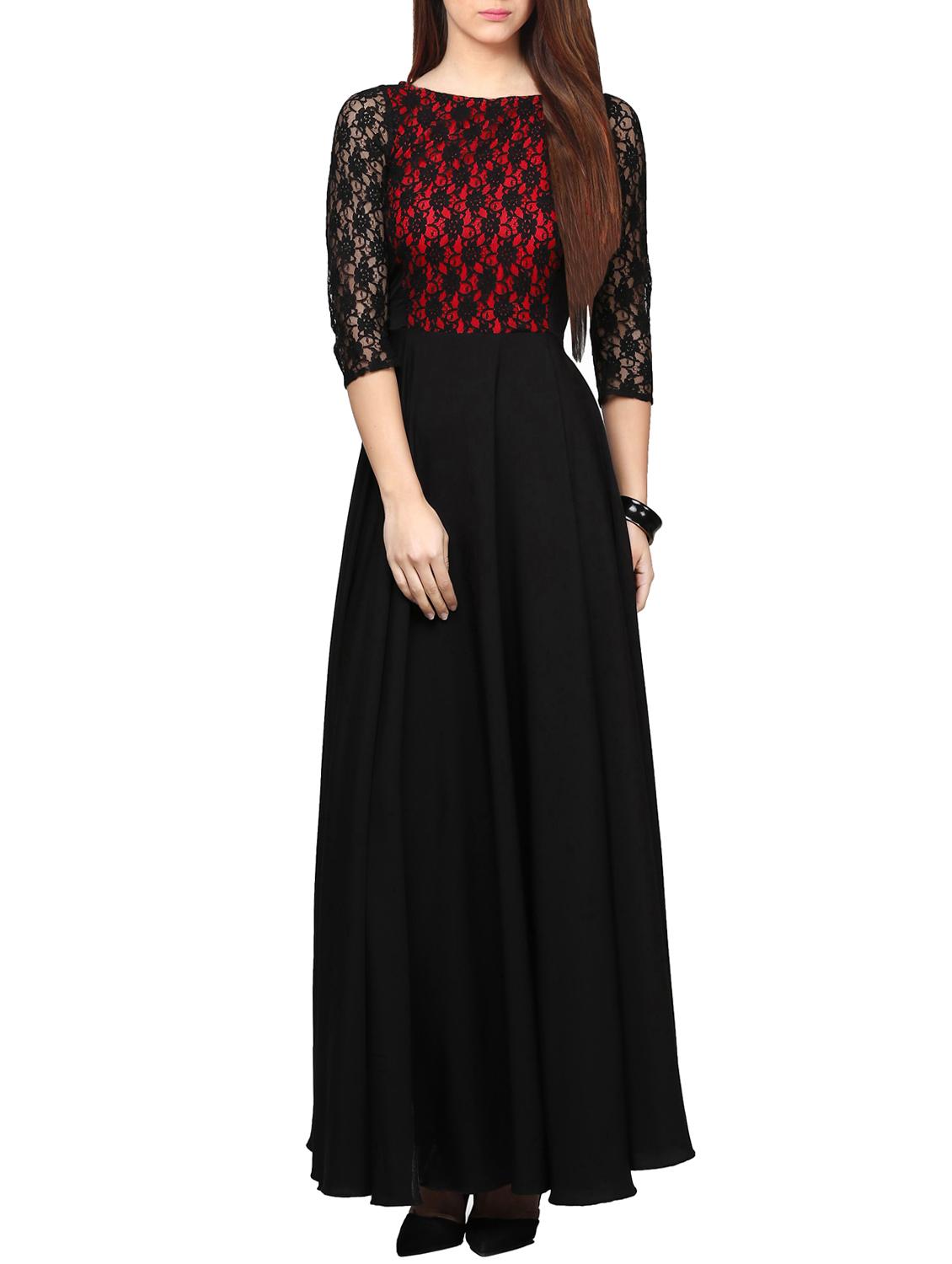 contrast floral laced maxi dress - 16139829 - Zoom Image - 1