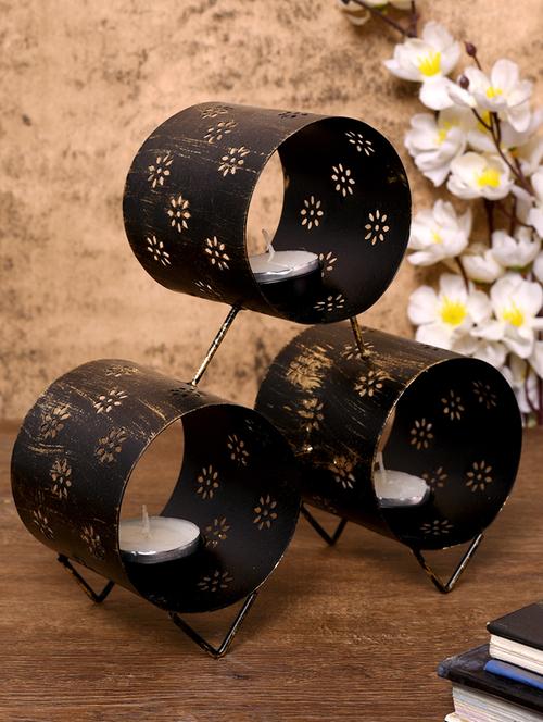 metallic black leaf shadow candle tea light holder - 16139851 - Very Small Image - 1