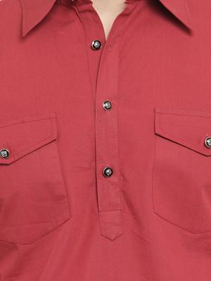 red solid pathani kurta - 16140039 - Standard Image - 4