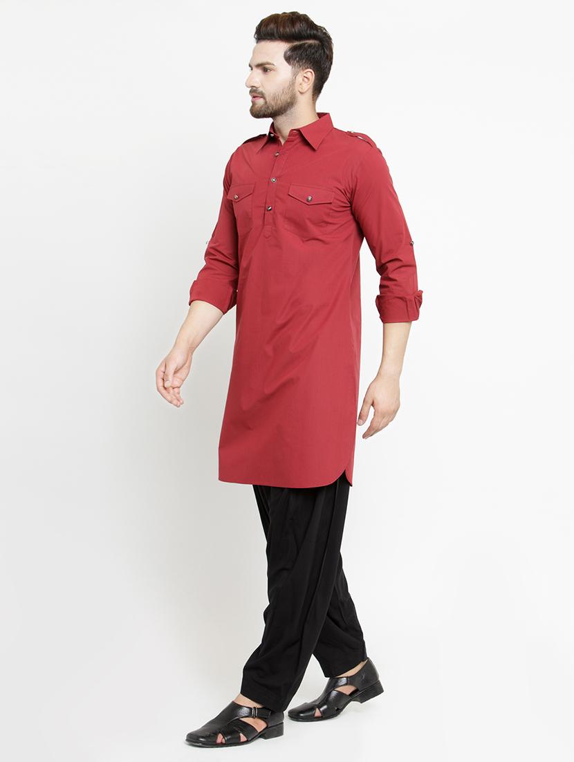 red solid pathani kurta - 16140039 - Zoom Image - 2