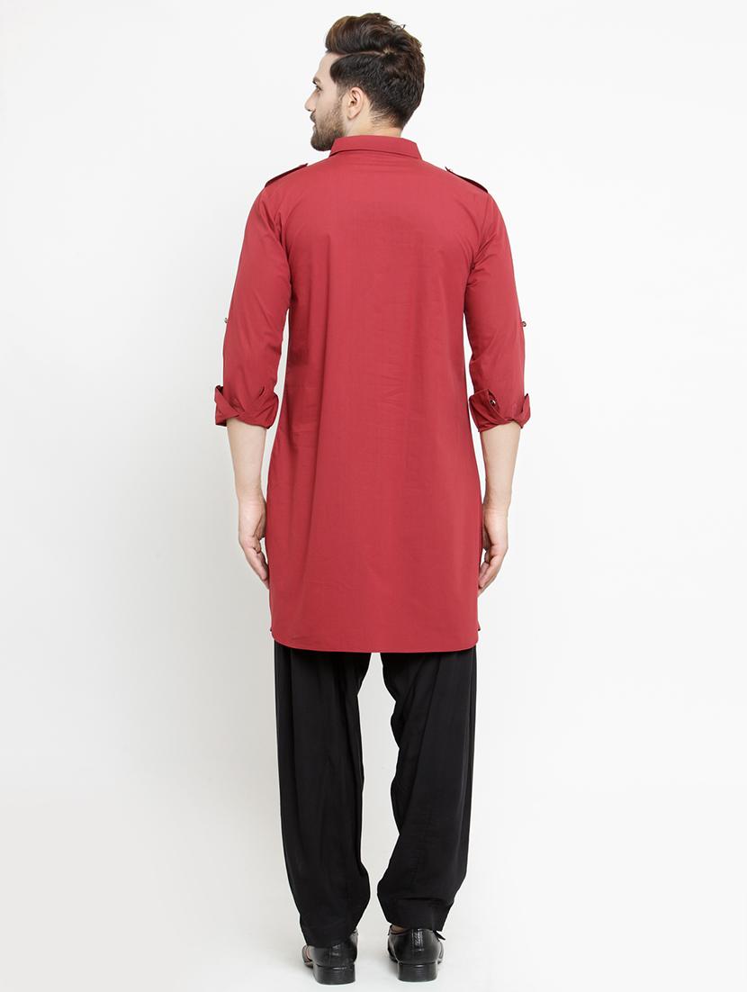 red solid pathani kurta - 16140039 - Zoom Image - 3
