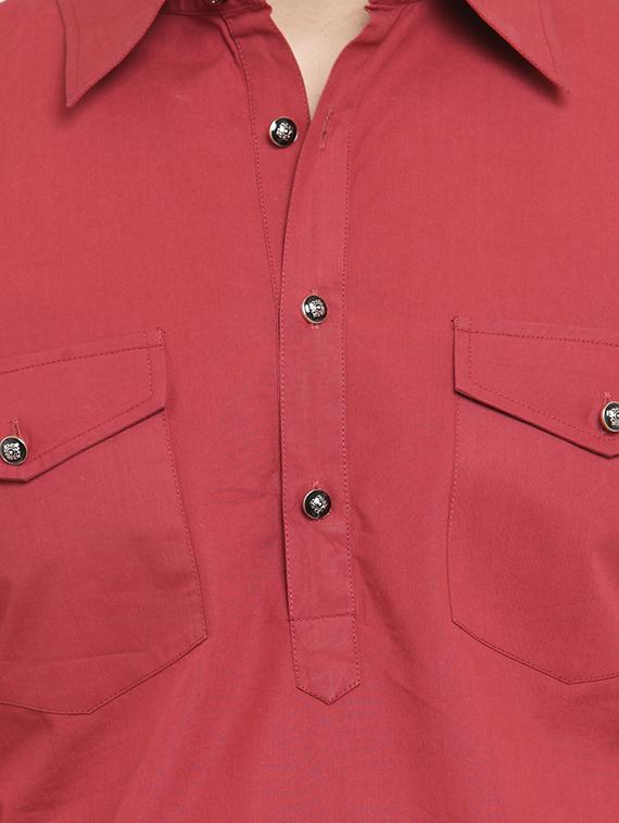 red solid pathani kurta - 16140039 - Zoom Image - 4