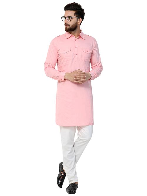 pink solid pathani kurta - 16140049 - Standard Image - 1
