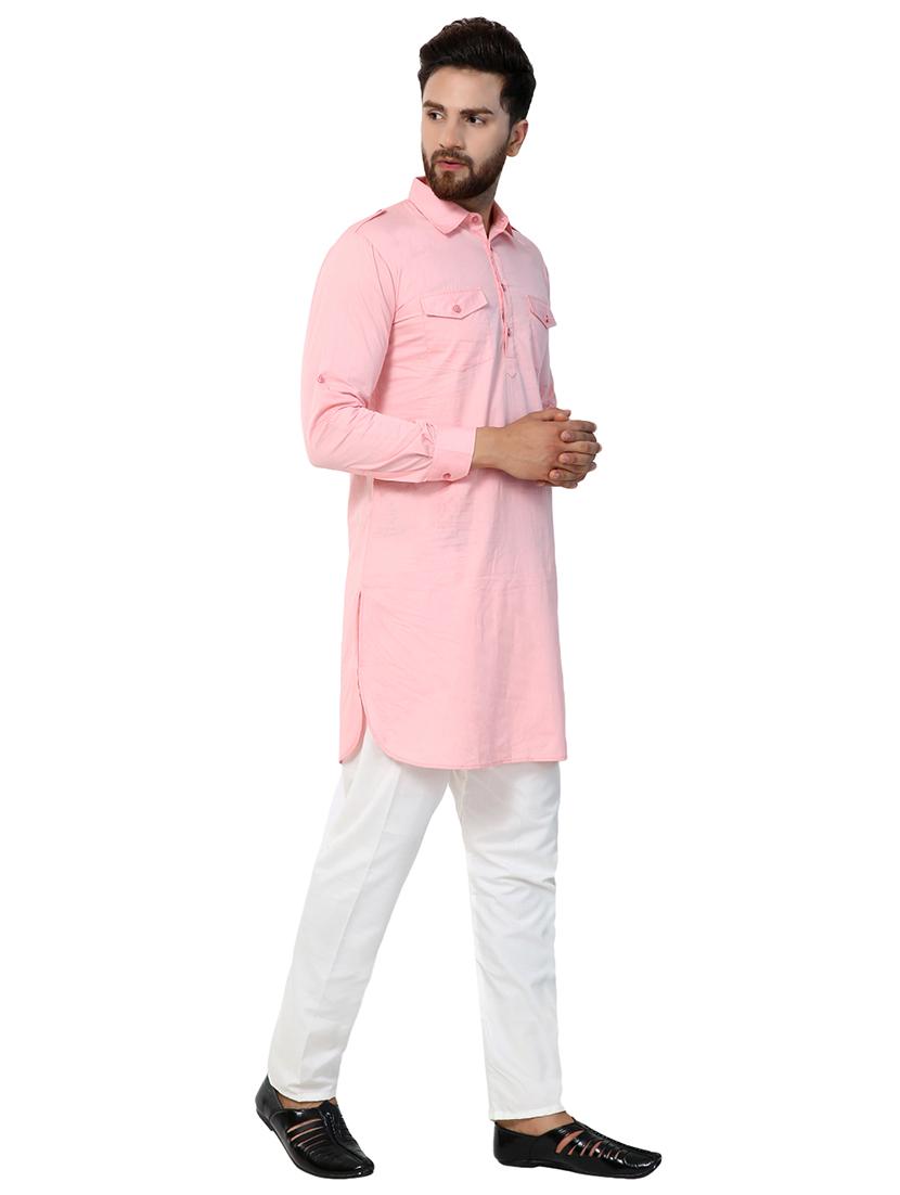 pink solid pathani kurta - 16140049 - Zoom Image - 2