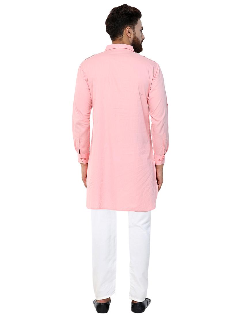 pink solid pathani kurta - 16140049 - Zoom Image - 3
