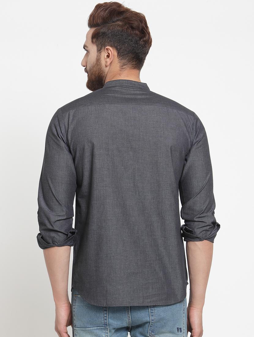 grey solid short kurta - 16140054 - Zoom Image - 3