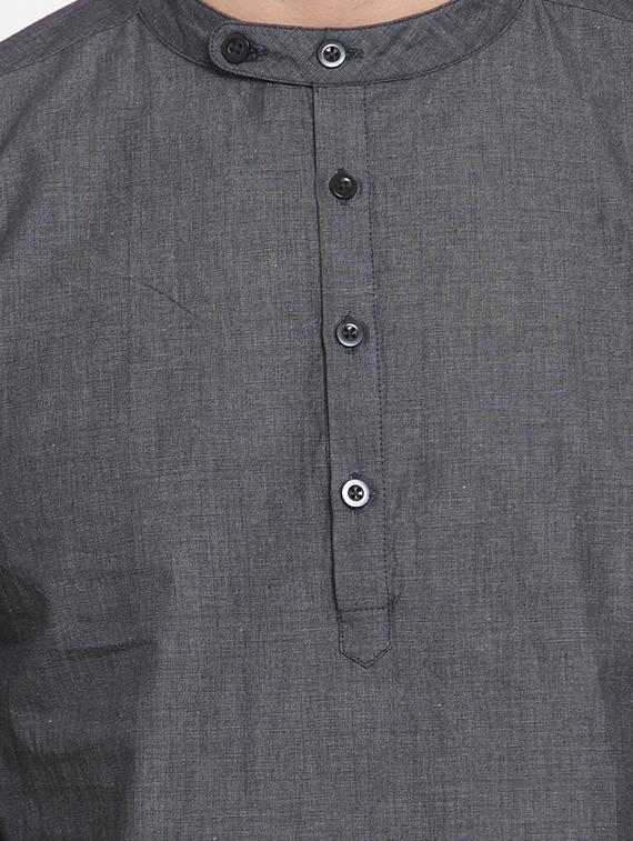 grey solid short kurta - 16140054 - Zoom Image - 4