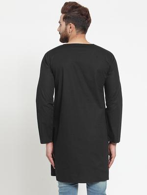 black solid long kurta - 16140055 - Standard Image - 3