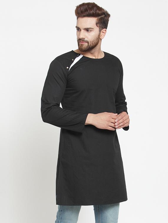 black solid long kurta - 16140055 - Zoom Image - 2