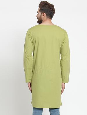 green solid long kurta - 16140056 - Standard Image - 3