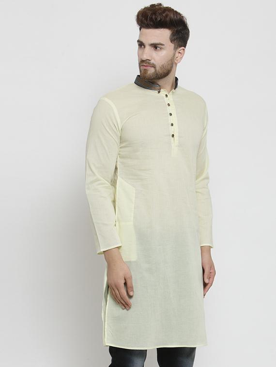 beige solid long kurta - 16140061 - Zoom Image - 2