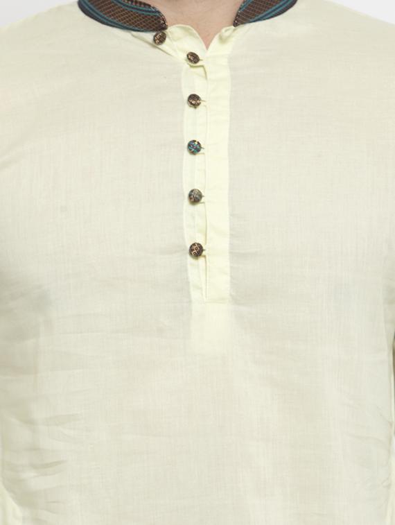 beige solid long kurta - 16140061 - Zoom Image - 4