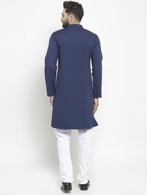 blue solid long kurta - 16140064 - Standard Image - 3