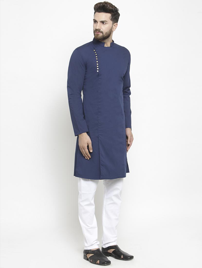 blue solid long kurta - 16140064 - Zoom Image - 2