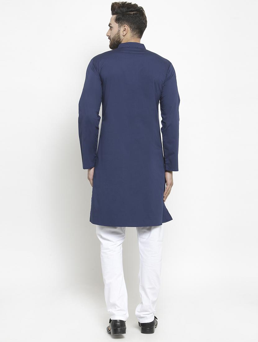 blue solid long kurta - 16140064 - Zoom Image - 3