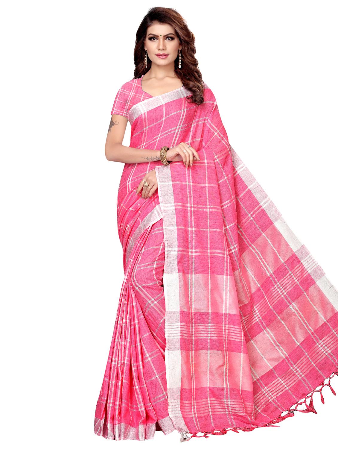 checkered woven saree with blouse - 16140124 - Zoom Image - 1