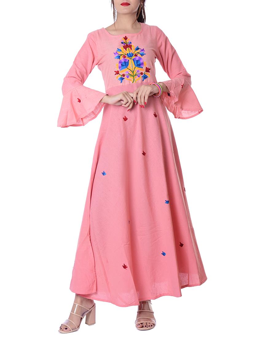 floral embroidered flared kurta - 16140283 - Zoom Image - 1