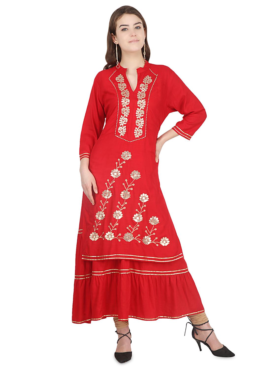 gota patti straight kurta - 16140286 - Zoom Image - 1