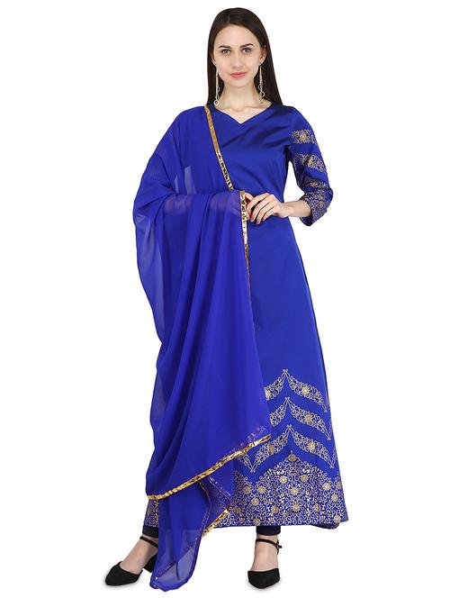 blue foil printed kurta with dupatta set - 16140296 - Standard Image - 1