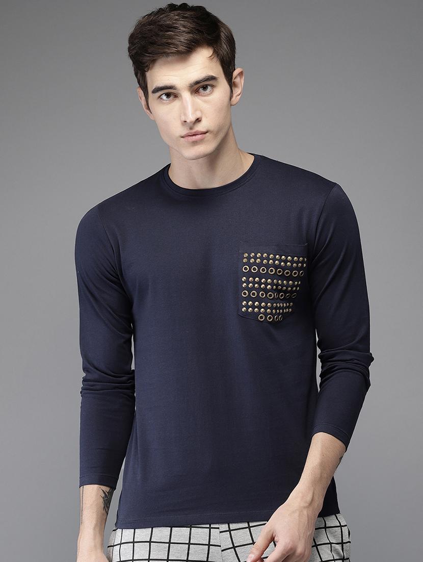 navy blue embellished pocket tshirt - 16140792 - Zoom Image - 1