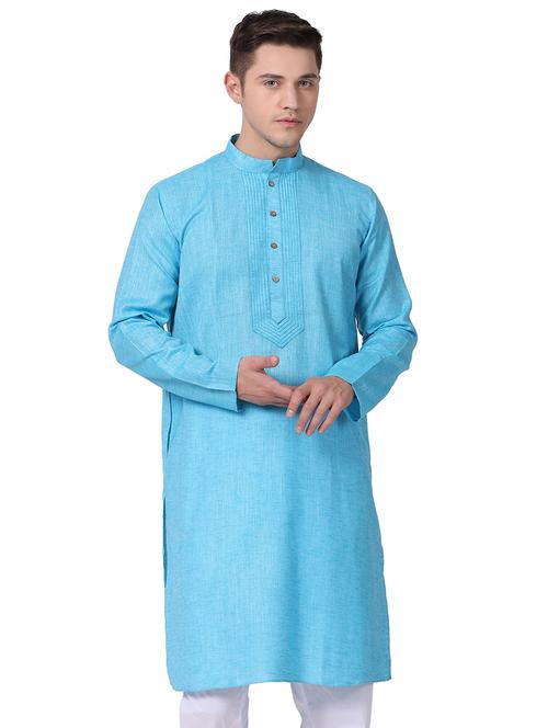 blue cotton long kurta - 16141769 - Standard Image - 1