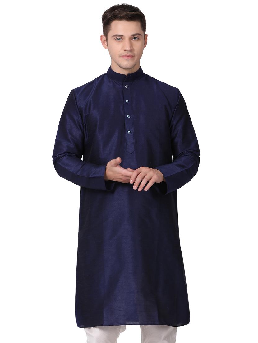 blue dupion long kurta - 16141784 - Zoom Image - 1