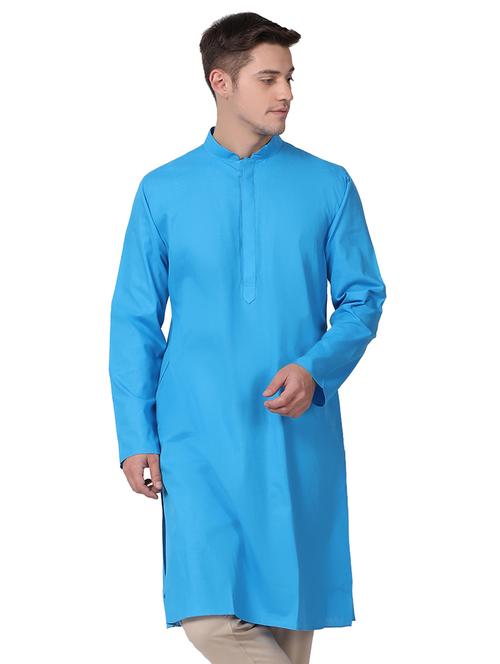 blue cotton long kurta - 16141789 - Standard Image - 1