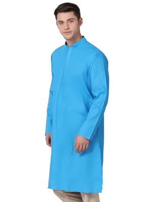 blue cotton long kurta - 16141789 - Standard Image - 2