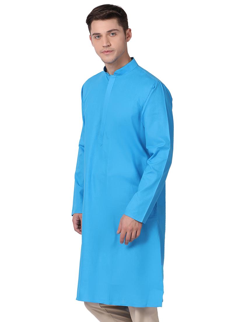 blue cotton long kurta - 16141789 - Zoom Image - 2
