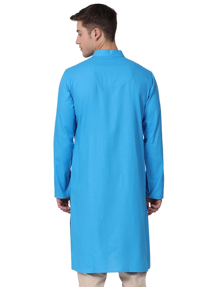 blue cotton long kurta - 16141789 - Zoom Image - 3