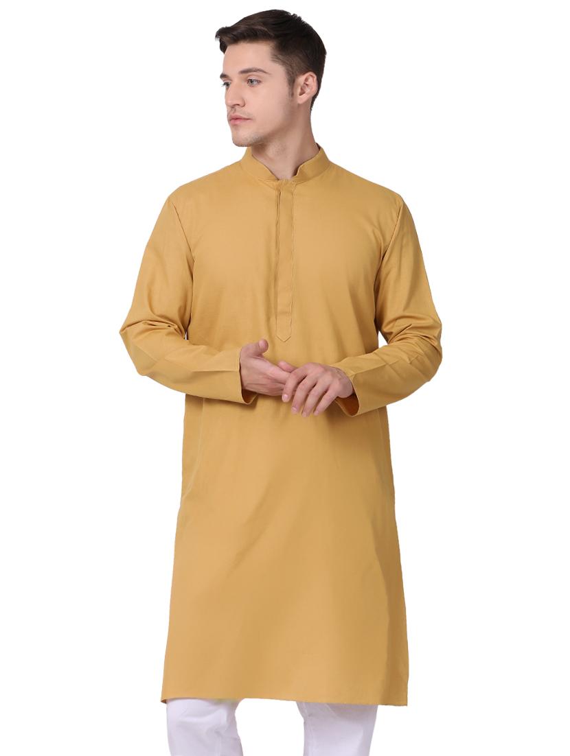 beige cotton long kurta - 16141790 - Zoom Image - 1