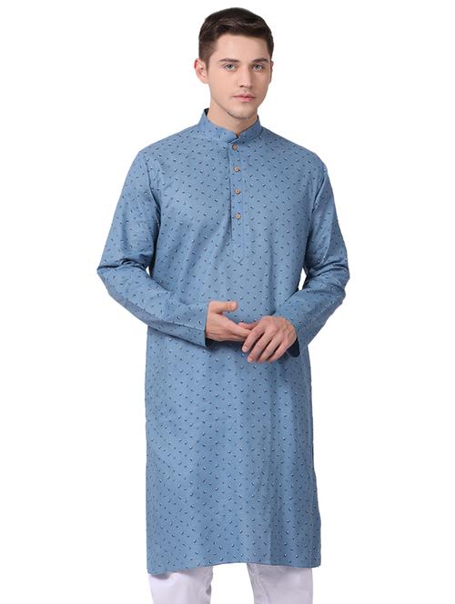 blue cotton long kurta - 16141794 - Standard Image - 1