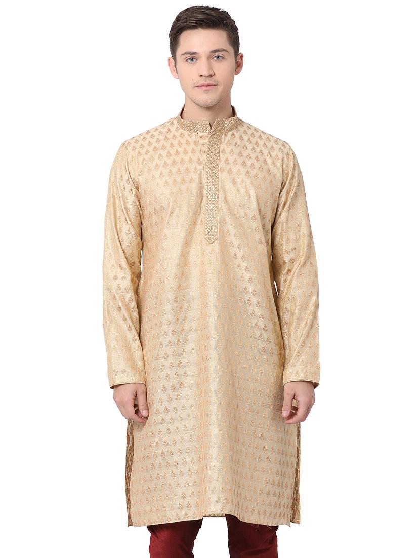 beige silk blend long kurta - 16141802 - Zoom Image - 1