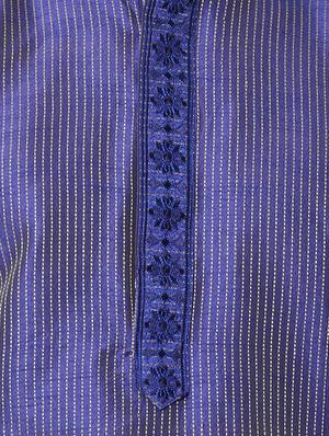 blue silk blend long kurta - 16141808 - Standard Image - 4