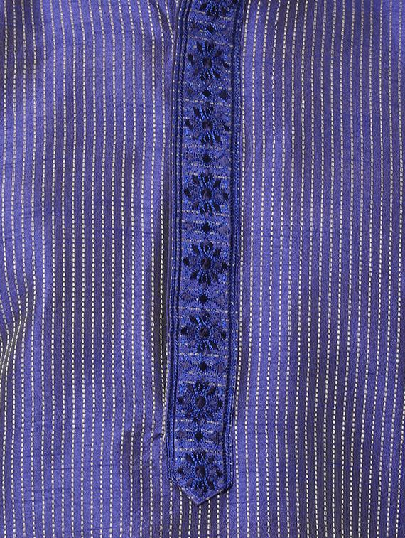 blue silk blend long kurta - 16141808 - Zoom Image - 4