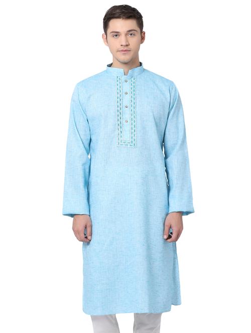 blue khadi long kurta - 16141813 - Standard Image - 1
