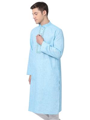 blue khadi long kurta - 16141813 - Standard Image - 2
