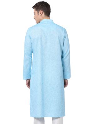 blue khadi long kurta - 16141813 - Standard Image - 3