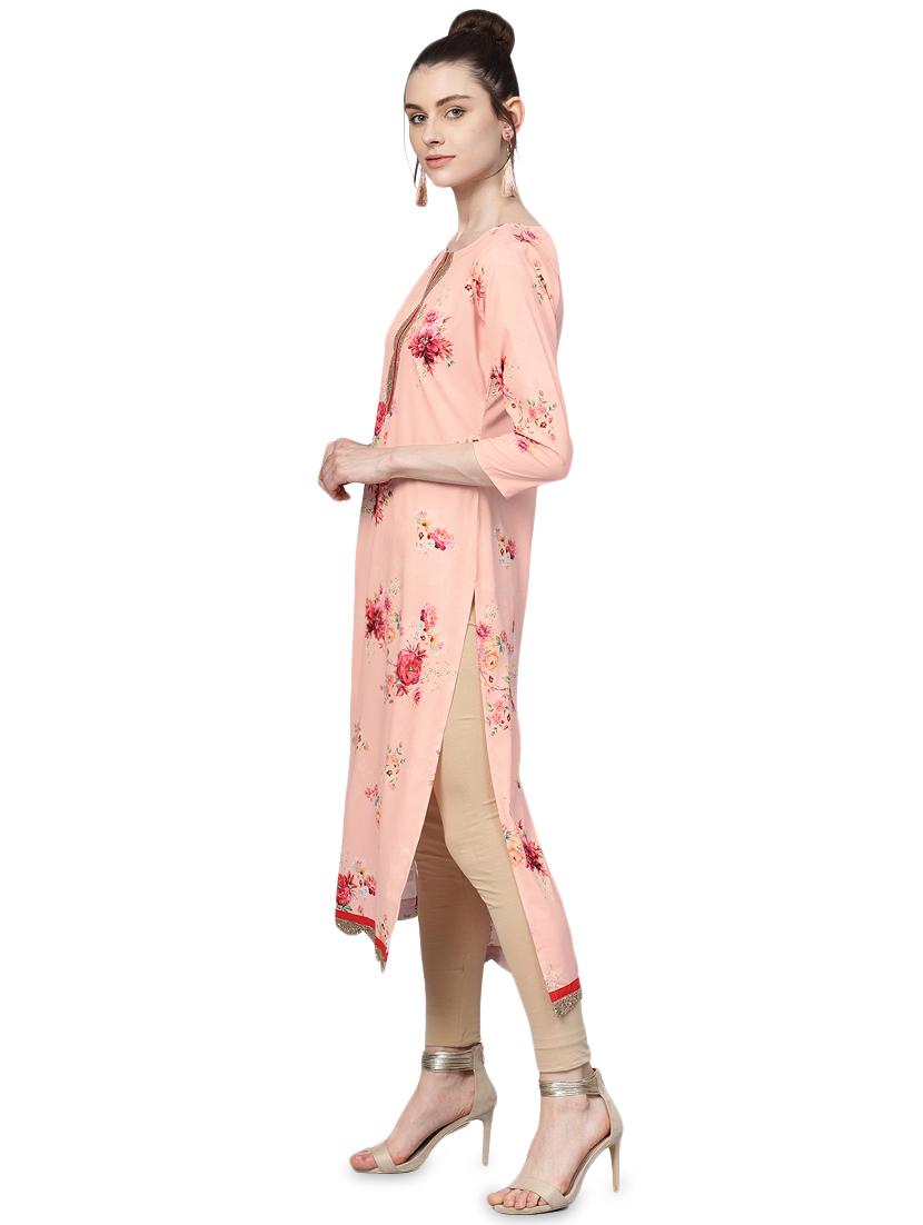 floral placket detail straight kurta - 16141842 - Zoom Image - 2