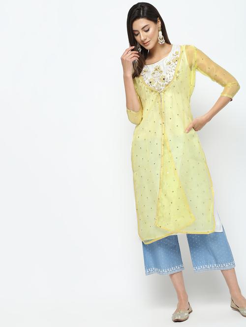embroidered kurta with jacket - 16141905 - Standard Image - 1