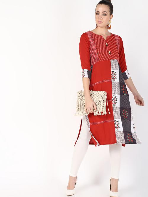 color block straight kurta - 16141916 - Standard Image - 1