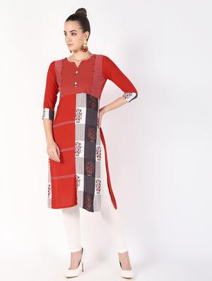 color block straight kurta - 16141916 - Standard Image - 2