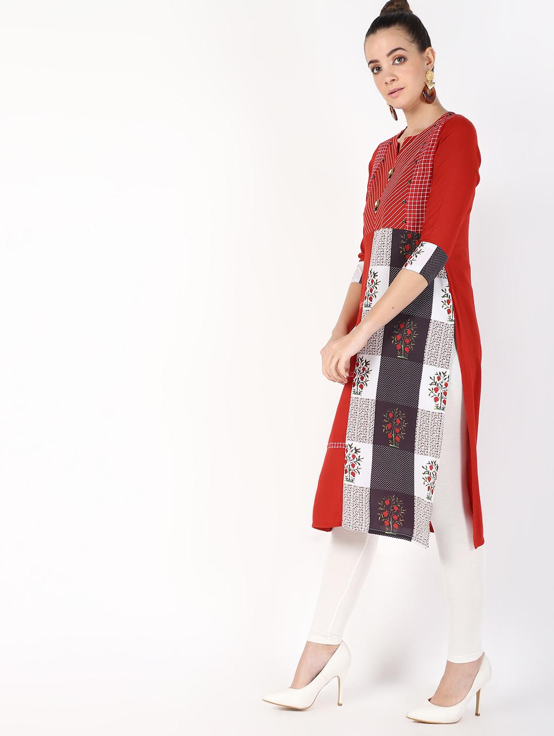 color block straight kurta - 16141916 - Zoom Image - 3