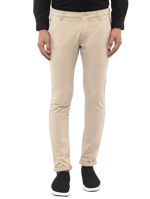 beige solid chinos - 16142204 - Standard Image - 1