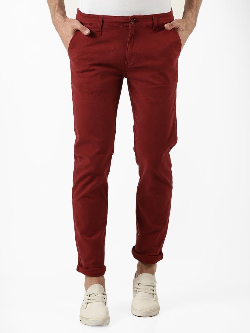 maroon solid chinos - 16142267 - Zoom Image - 1