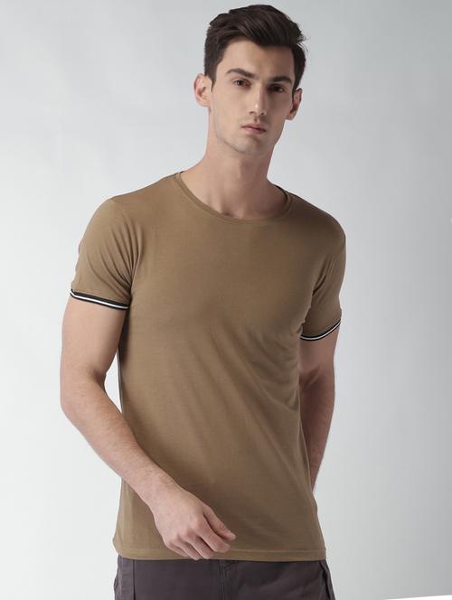 brown solid t-shirt - 16142308 - Standard Image - 1