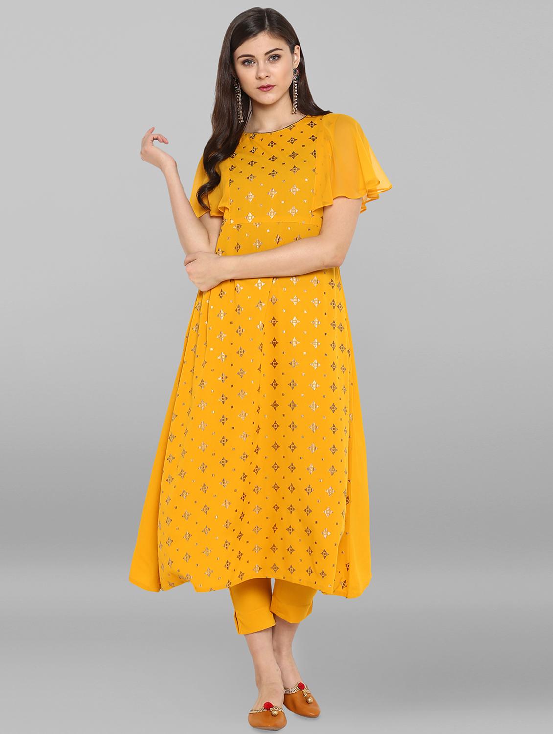 foil print kurta pant set - 16142401 - Zoom Image - 1